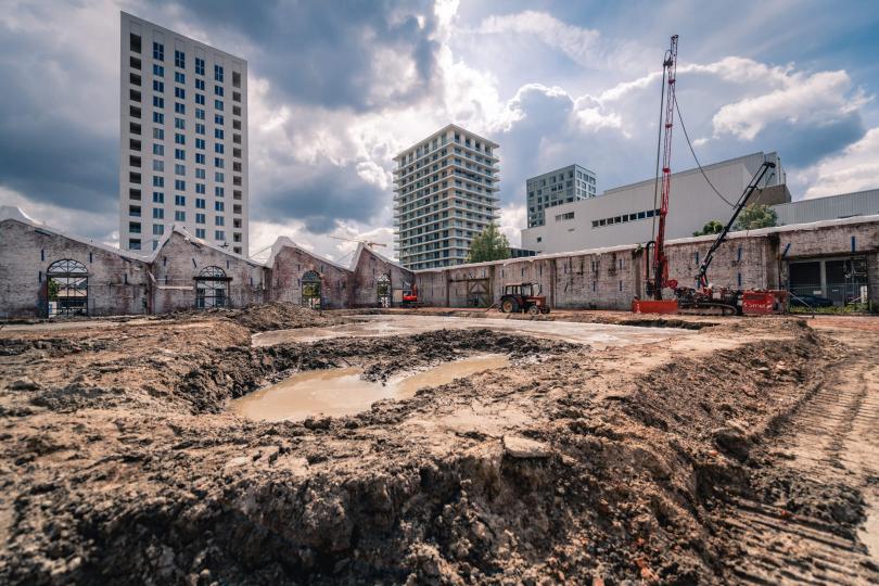 Digitale illustratie van het toekomstbeeld op de zwevende appartementen van Montevideo Residence