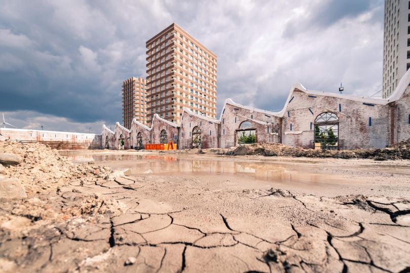 Digitale illustratie van het toekomstbeeld op de zwevende appartementen van Montevideo Residence