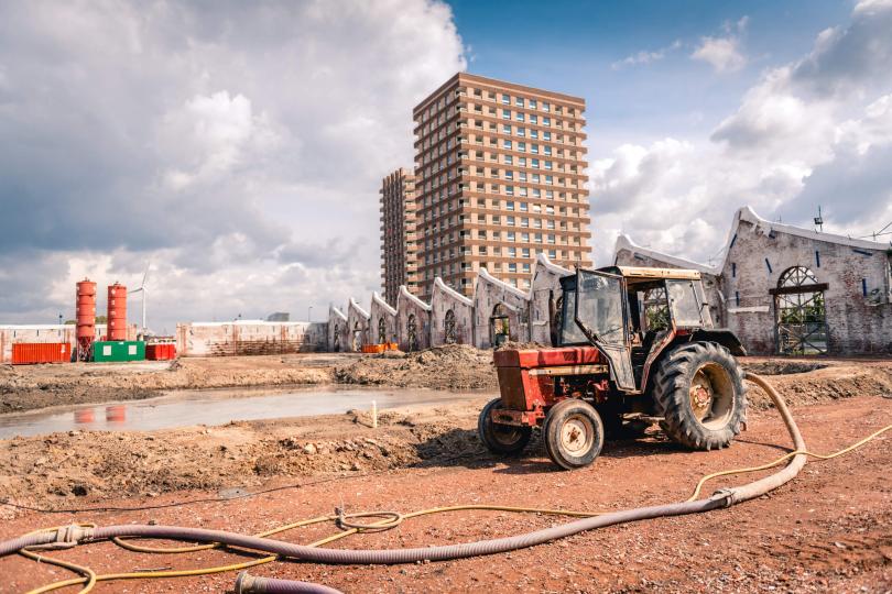 Digitale illustratie van het toekomstbeeld op de zwevende appartementen van Montevideo Residence