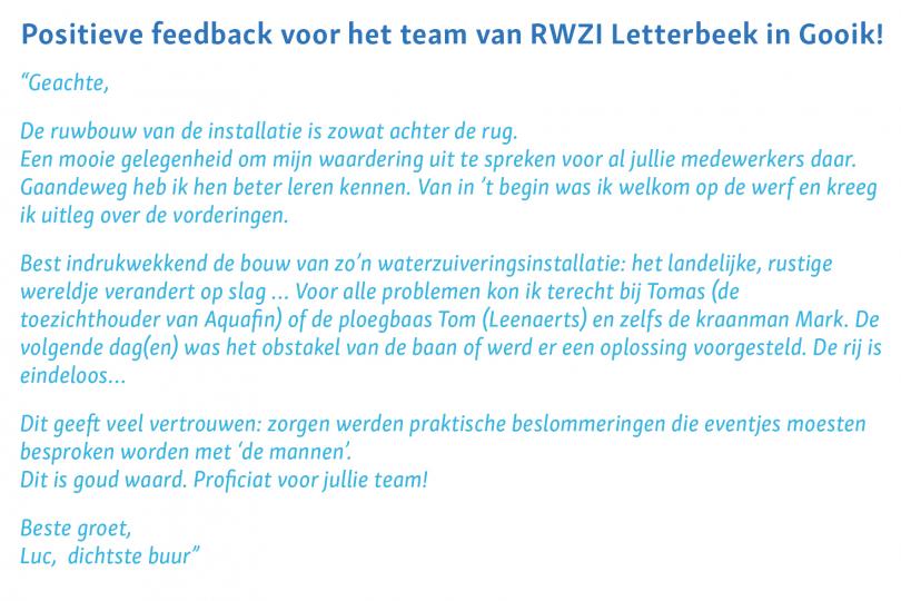 Positieve feedback voor RWZI Gooik! 